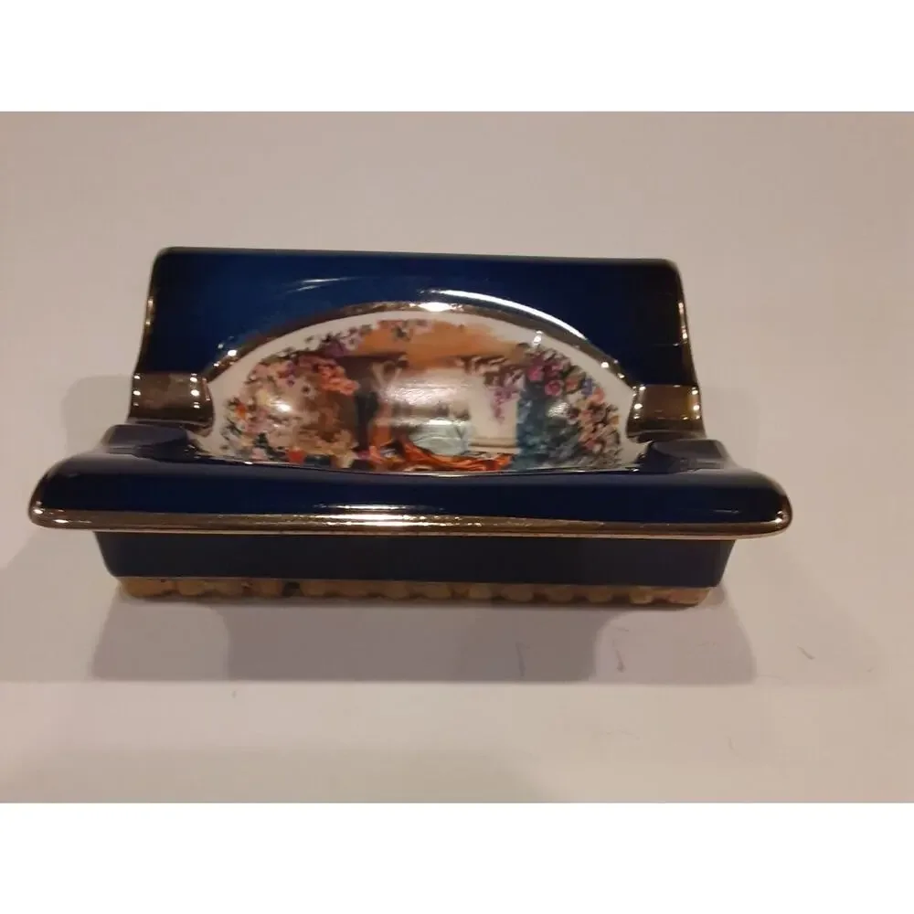 Vintage Carlton Ware England Ashtray Cobalt Hand Crafted Old English